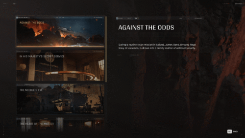 Chapter Selection screenshot of 007 First Light video game interface.
