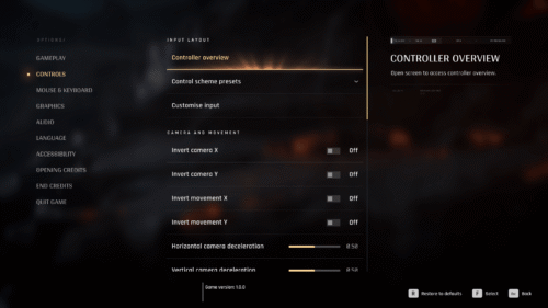 Controls screenshot of 007 First Light video game interface.