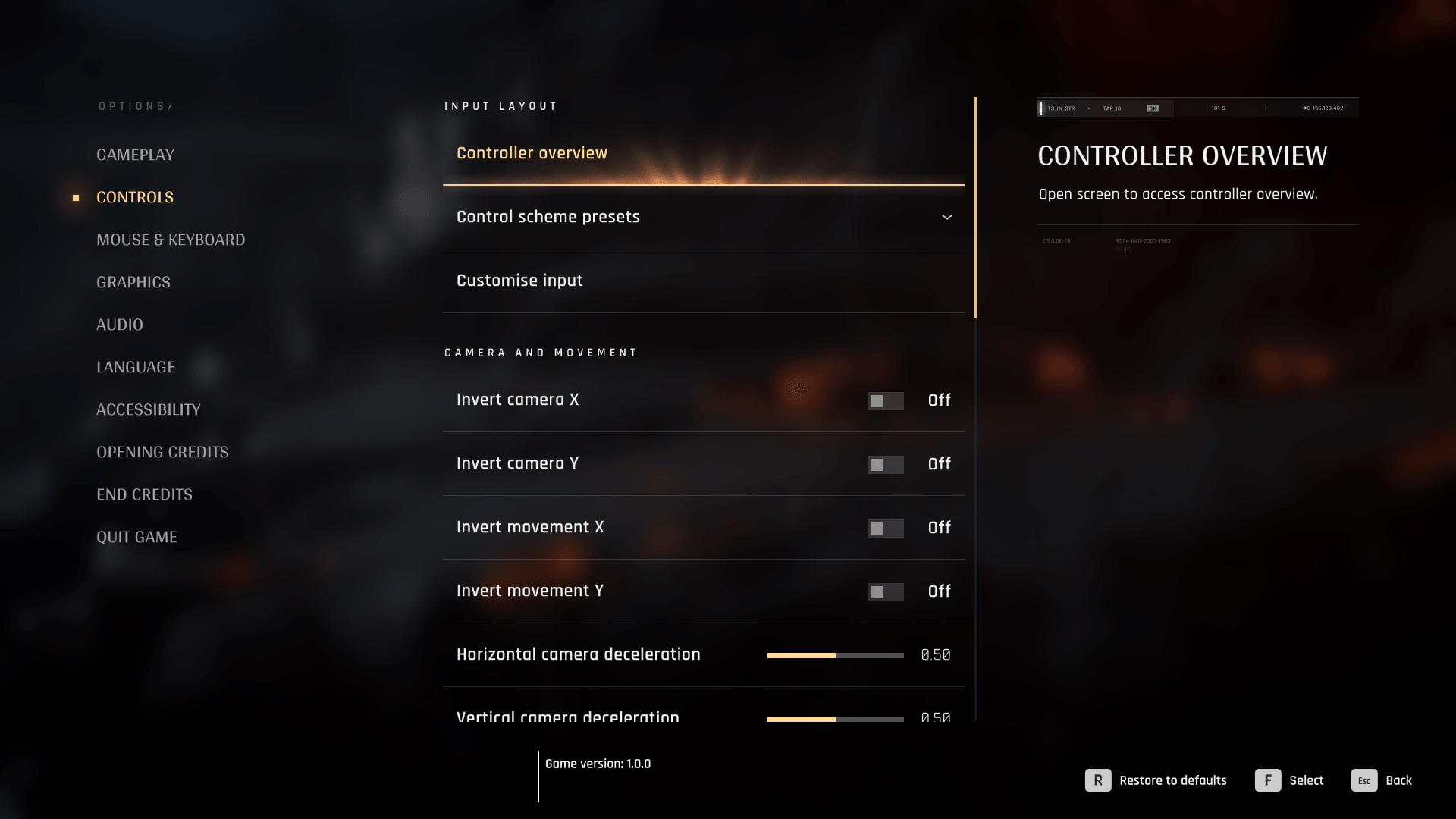 Controls screenshot of 007 First Light video game interface.