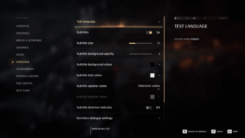 Language screenshot of 007 First Light video game interface.