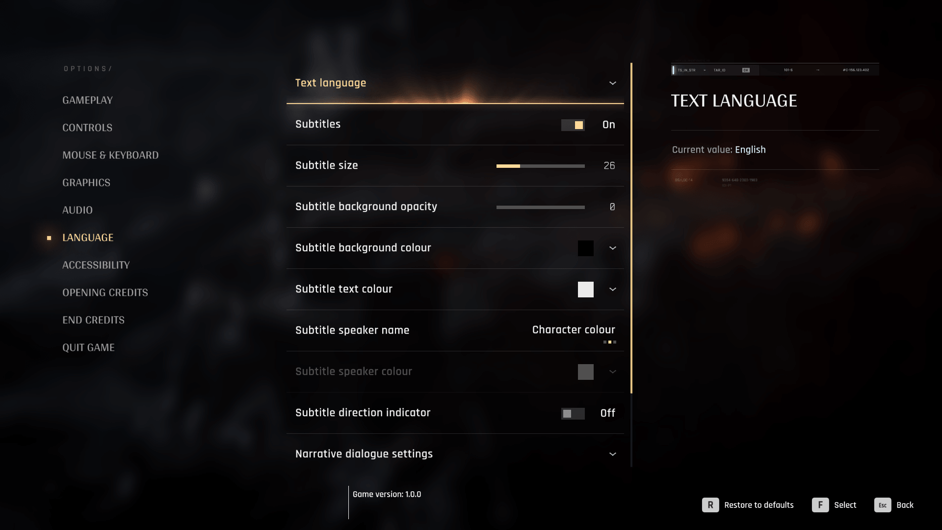 Language screenshot of 007 First Light video game interface.