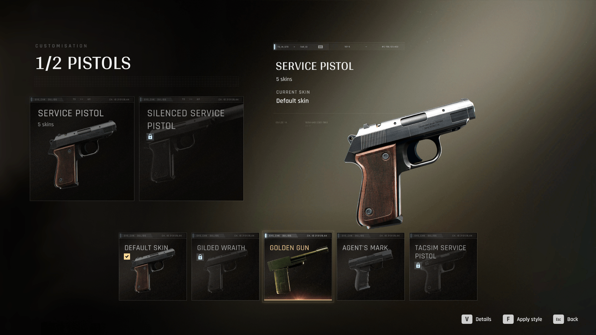 Customization screenshot of 007 First Light video game interface.
