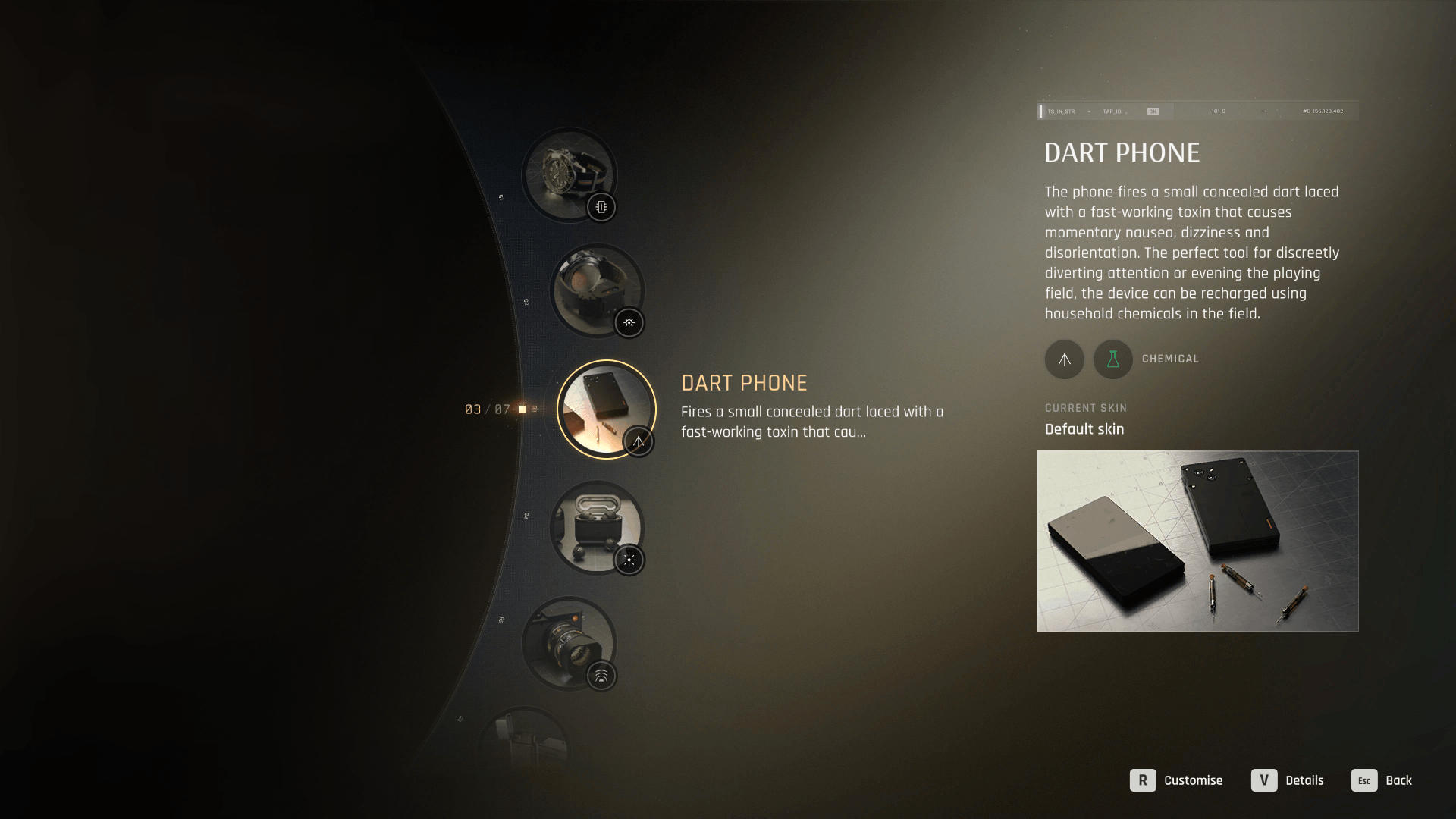 Customization screenshot of 007 First Light video game interface.