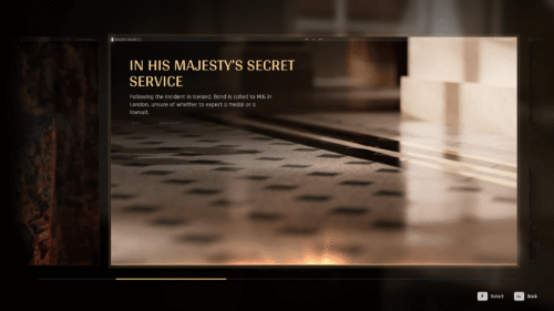 Chapter Selection screenshot of 007 First Light video game interface.