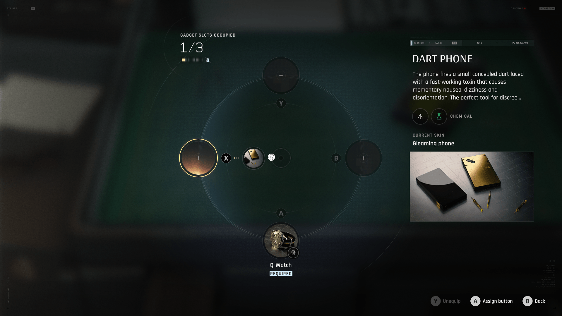 Inventory screenshot of 007 First Light video game interface.