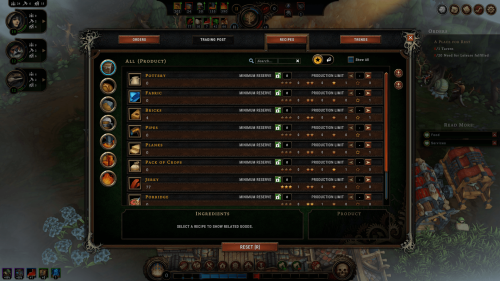 Receipts screenshot of Against the Storm video game interface.
