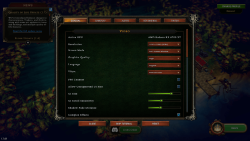 Settings screenshot of Against the Storm video game interface.