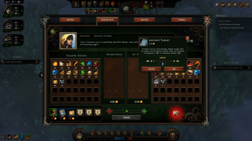 Trading screenshot of Against the Storm video game interface.