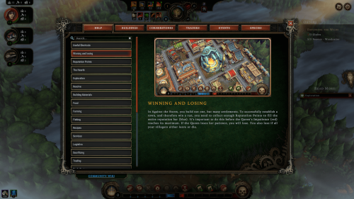 Tutorial screenshot of Against the Storm video game interface.