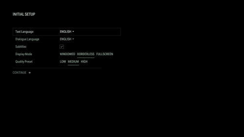 Initial Setup screenshot of Alan Wake II video game interface.