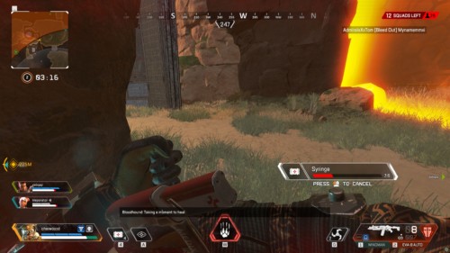Syringe heal screenshot of Apex Legends video game interface.