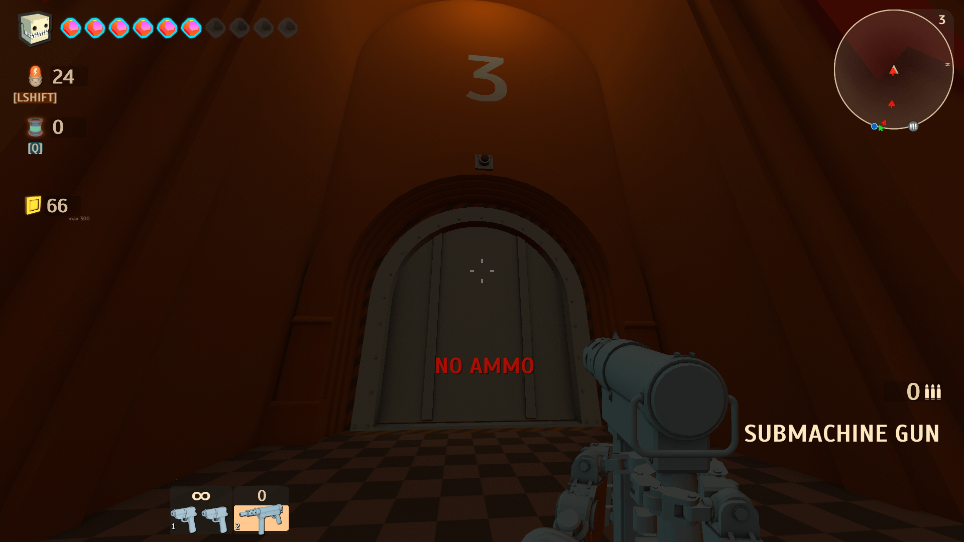 No ammo screenshot of ARMORED HEAD video game interface.
