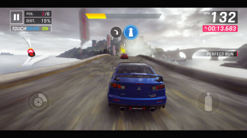 Race - Touchdrive Controls HUD screenshot of Asphalt 9: Legends video game interface.