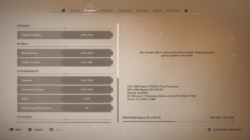 Graphics screenshot of Assassin’s Creed Mirage video game interface.