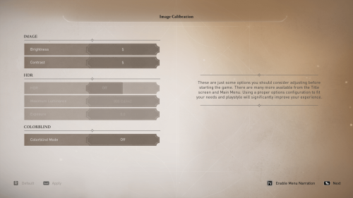 Image Calibration screenshot of Assassin’s Creed Mirage video game interface.
