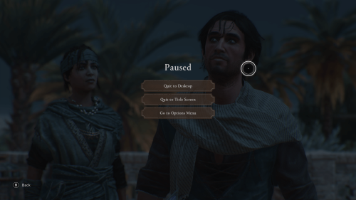 Pause screenshot of Assassin’s Creed Mirage video game interface.