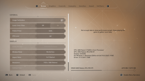 Screen screenshot of Assassin’s Creed Mirage video game interface.