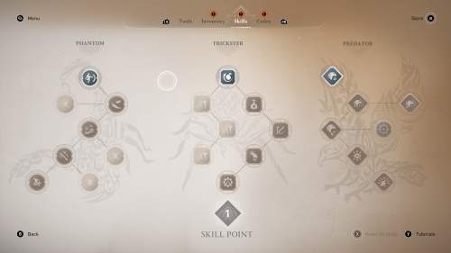 Skill Tree screenshot of Assassin’s Creed Mirage video game interface.
