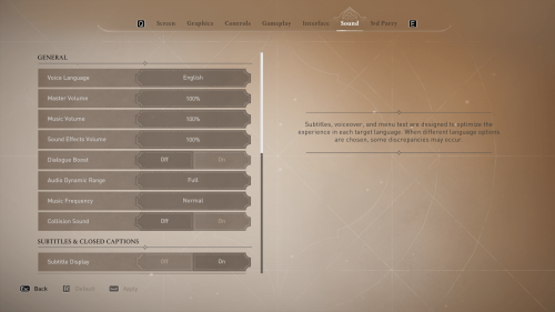 Sound screenshot of Assassin’s Creed Mirage video game interface.