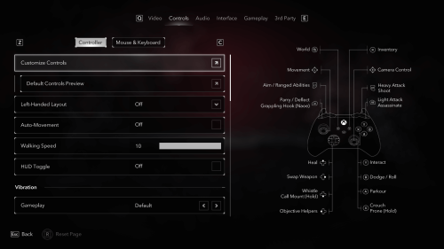 Controls screenshot of Assassin’s Creed Shadows video game interface.