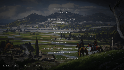 Credits screenshot of Assassin’s Creed Shadows video game interface.