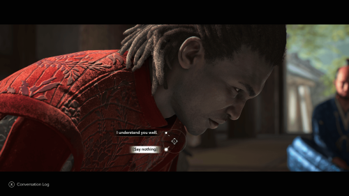 Dialogue screenshot of Assassin’s Creed Shadows video game interface.
