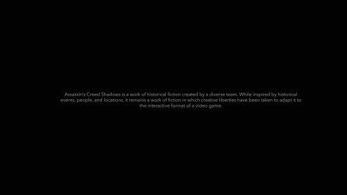 Disclaimer screenshot of Assassin’s Creed Shadows video game interface.