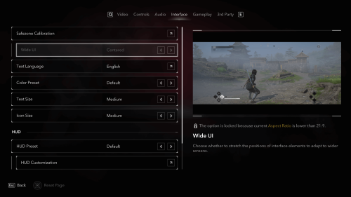Interface screenshot of Assassin’s Creed Shadows video game interface.