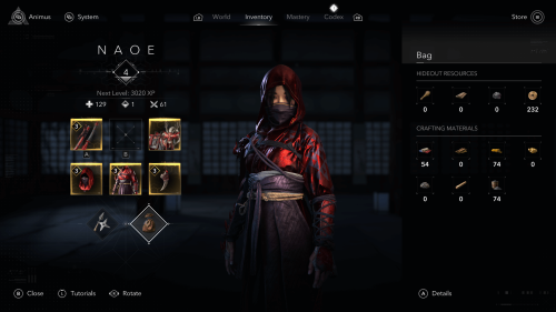 Inventory screenshot of Assassin’s Creed Shadows video game interface.