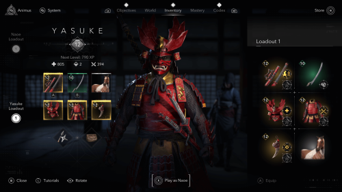 Inventory screenshot of Assassin’s Creed Shadows video game interface.