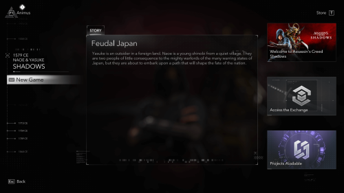 Main Menu screenshot of Assassin’s Creed Shadows video game interface.