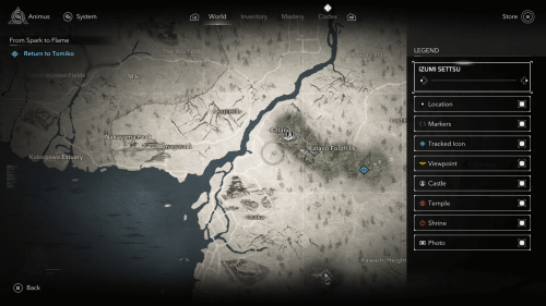 Map screenshot of Assassin’s Creed Shadows video game interface.