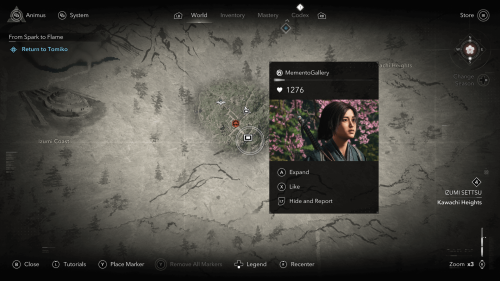 Map screenshot of Assassin’s Creed Shadows video game interface.