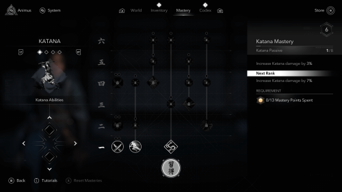 Skill Tree screenshot of Assassin’s Creed Shadows video game interface.