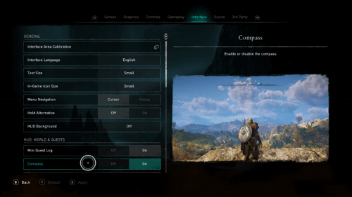 Interface screenshot of Assassin’s Creed Valhalla video game interface.