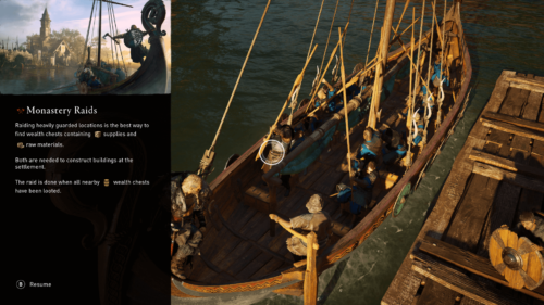 Monastery raids screenshot of Assassin’s Creed Valhalla video game interface.