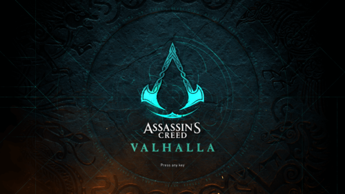 Press any key screenshot of Assassin’s Creed Valhalla video game interface.