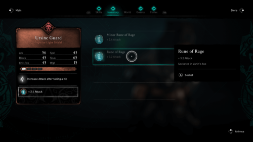 Rune socket screenshot of Assassin’s Creed Valhalla video game interface.