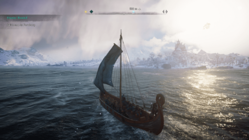 Ship screenshot of Assassin’s Creed Valhalla video game interface.