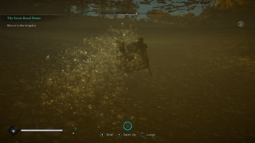 Swim screenshot of Assassin’s Creed Valhalla video game interface.