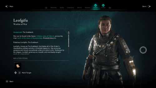Warden of war screenshot of Assassin’s Creed Valhalla video game interface.