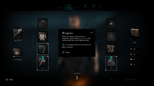 Weapons screenshot of Assassin’s Creed Valhalla video game interface.