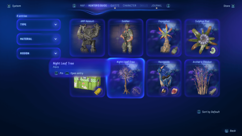 Hunter Guide screenshot of Avatar: Frontiers of Pandora video game interface.