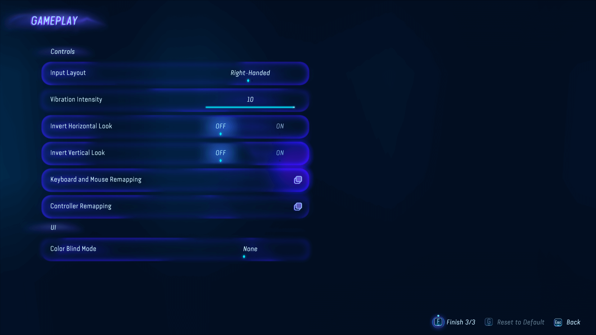 Intro Settings 3/3 screenshot of Avatar: Frontiers of Pandora video game interface.