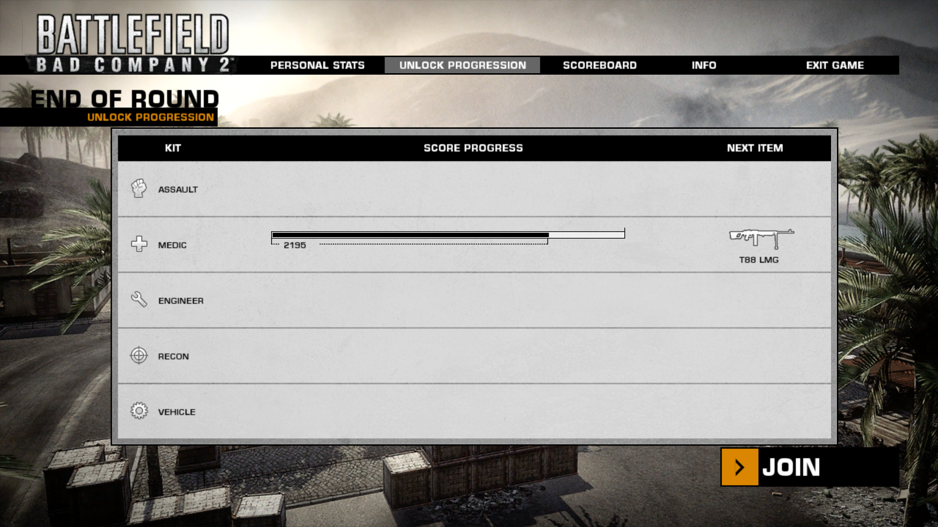 Unlock progression screenshot of Battlefield: Bad Company 2 video game interface.