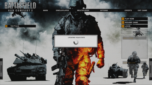 Updating stats screenshot of Battlefield: Bad Company 2 video game interface.