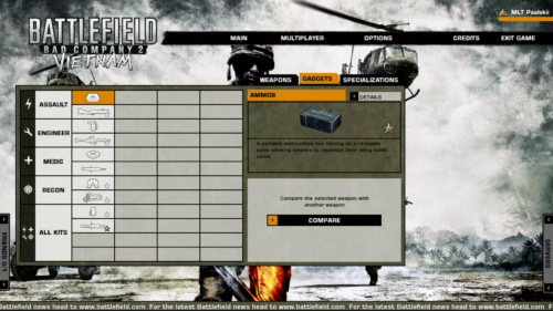 Vietnam gadgets screenshot of Battlefield: Bad Company 2 video game interface.