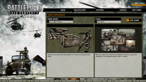 Vietnam game preferences screenshot of Battlefield: Bad Company 2 video game interface.