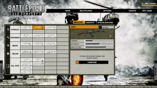 Vietnam weapons screenshot of Battlefield: Bad Company 2 video game interface.