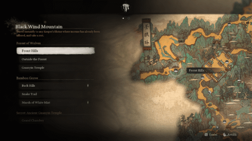 Map screenshot of Black Myth: Wukong video game interface.